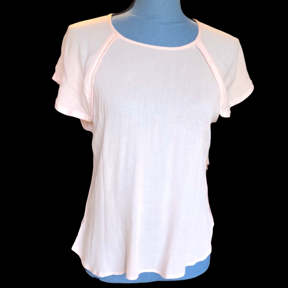 NEW S Zara WB Collection Pink Soft Blouse Viscose Blush Pale Short Sleeve Thin